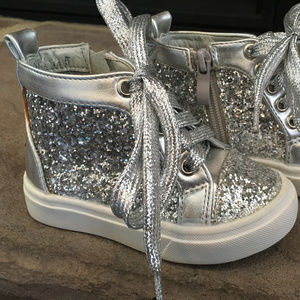 Girls Silver Glitter High Top Sneakers Size 5
